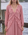 Loretta Ruffle-Trim Bishop Sleeve Maxi Dress