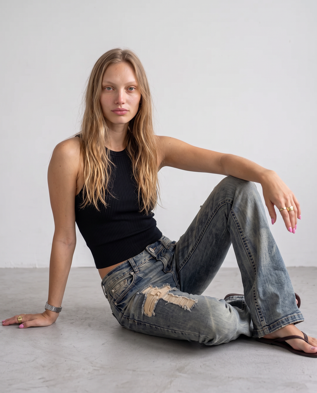 Seraphine Distressed Flare Denim Jeans