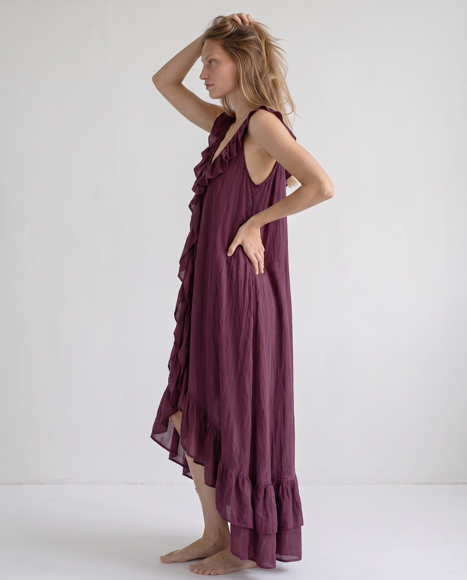 Sienna Ruffle-Trim Asymmetric Maxi Dress
