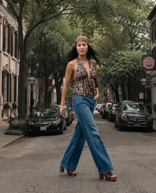 Isadora Sequin Leopard Halter Top
