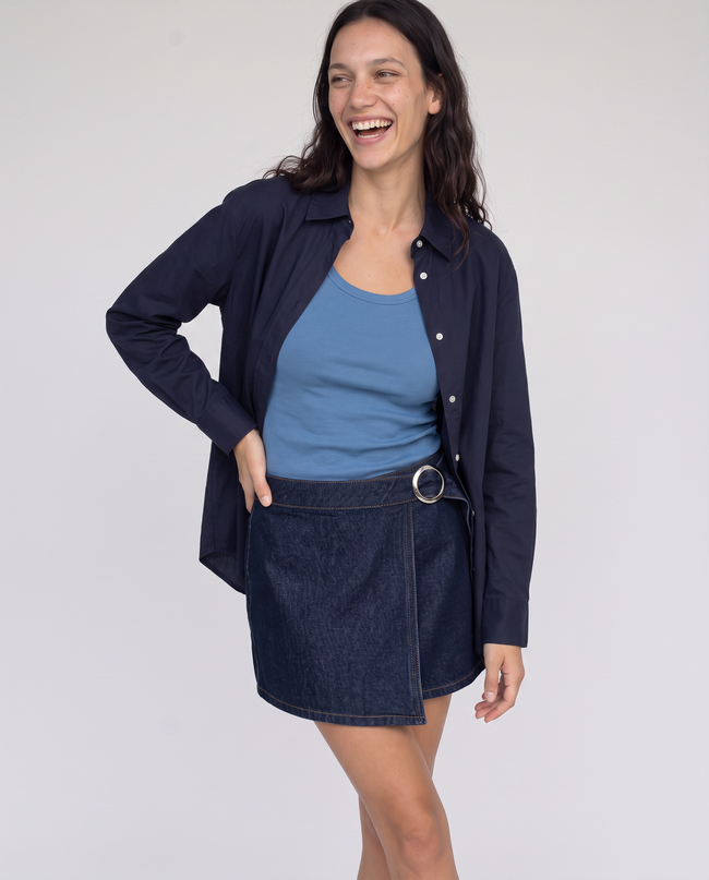 Wrenley Denim Wrap Skort