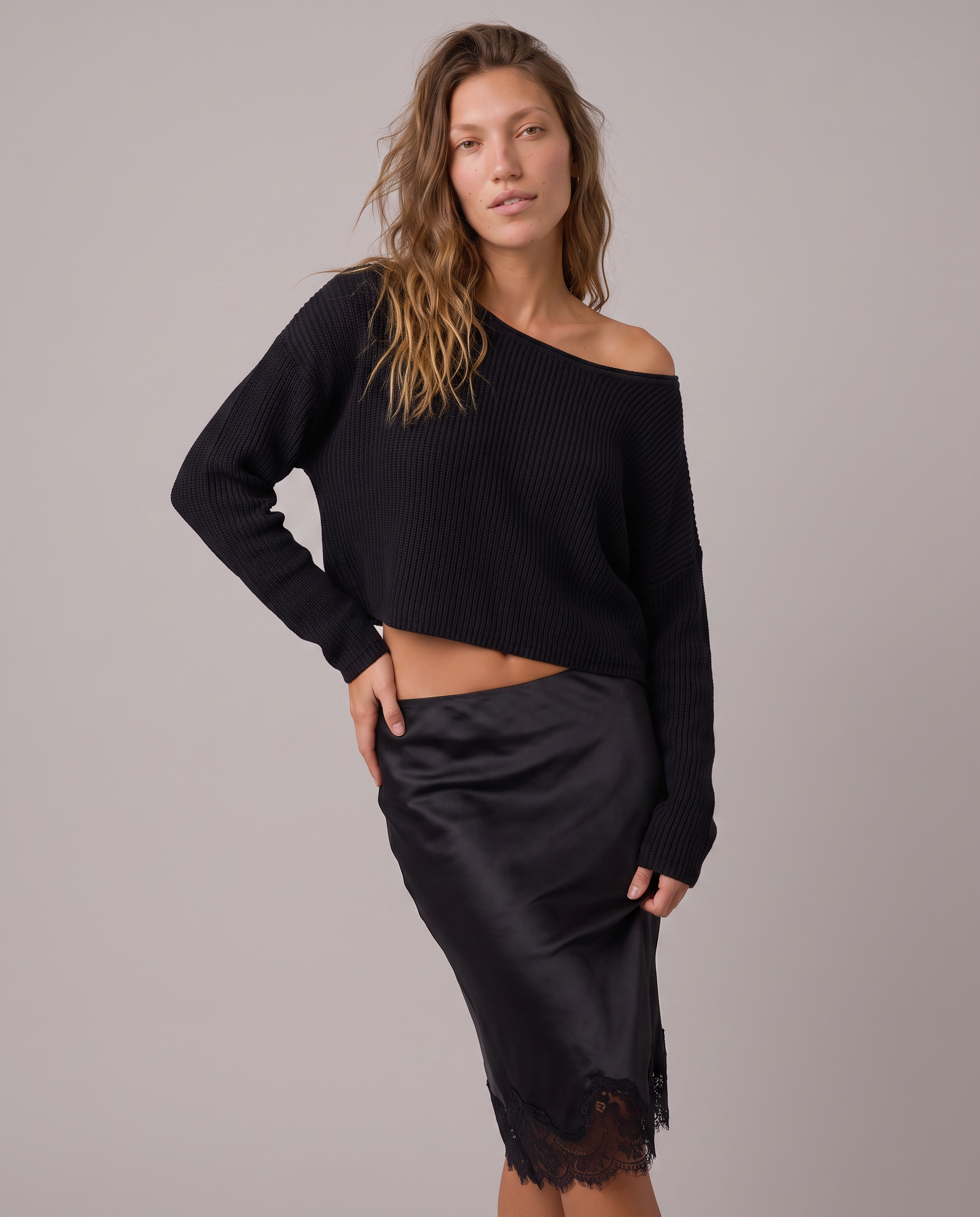 Blythe Satin Lace-Trim Skirt