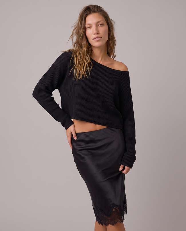 Blythe Satin Lace-Trim Skirt