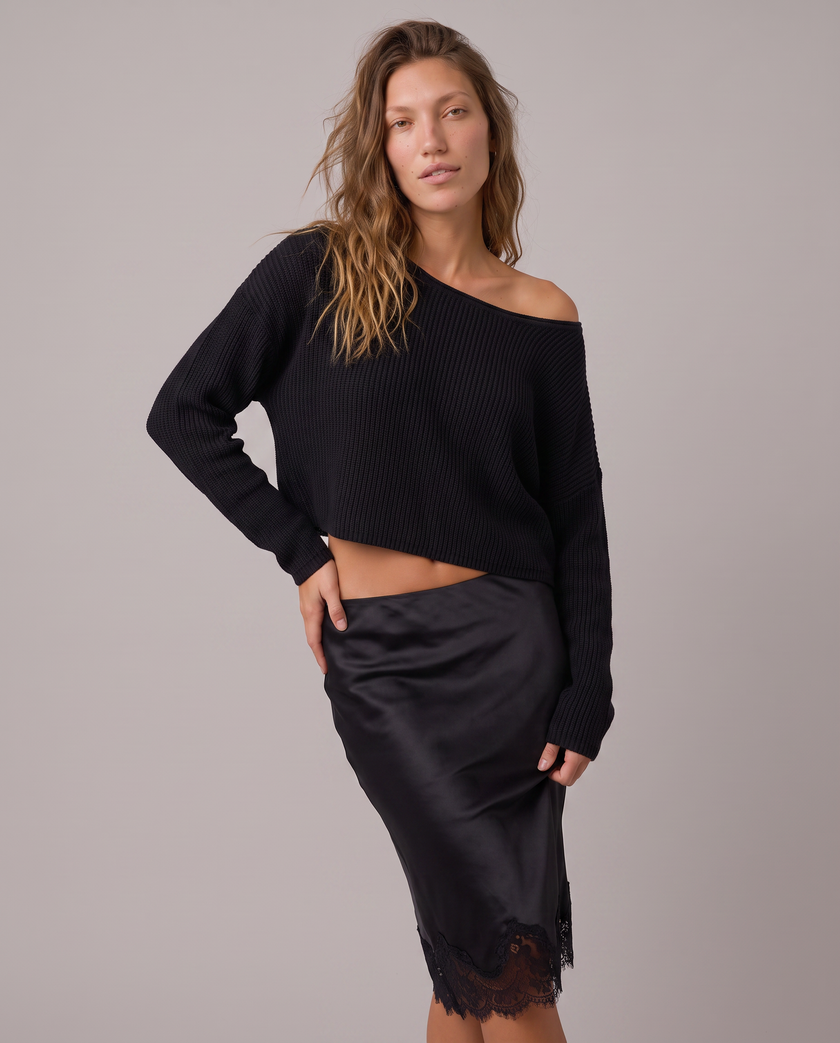 Blythe Satin Lace-Trim Skirt