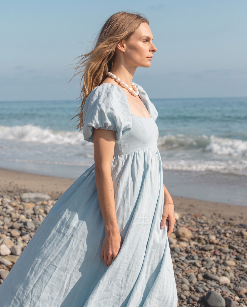 Bettina Puff-Sleeve Smocked Empire Maxi Dress