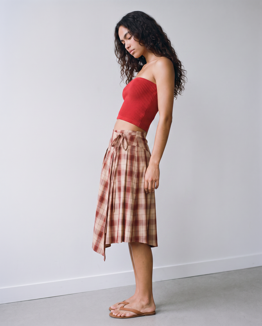 Winifred Plaid Wrap Midi Skirt