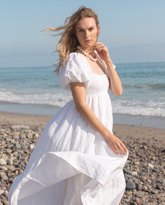 Bettina Puff-Sleeve Smocked Empire Maxi Dress