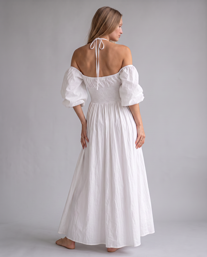 Eudora Off-Shoulder Puff-Sleeve Maxi Dress