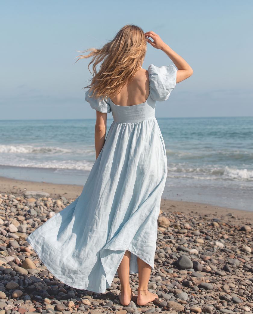 Bettina Puff-Sleeve Smocked Empire Maxi Dress