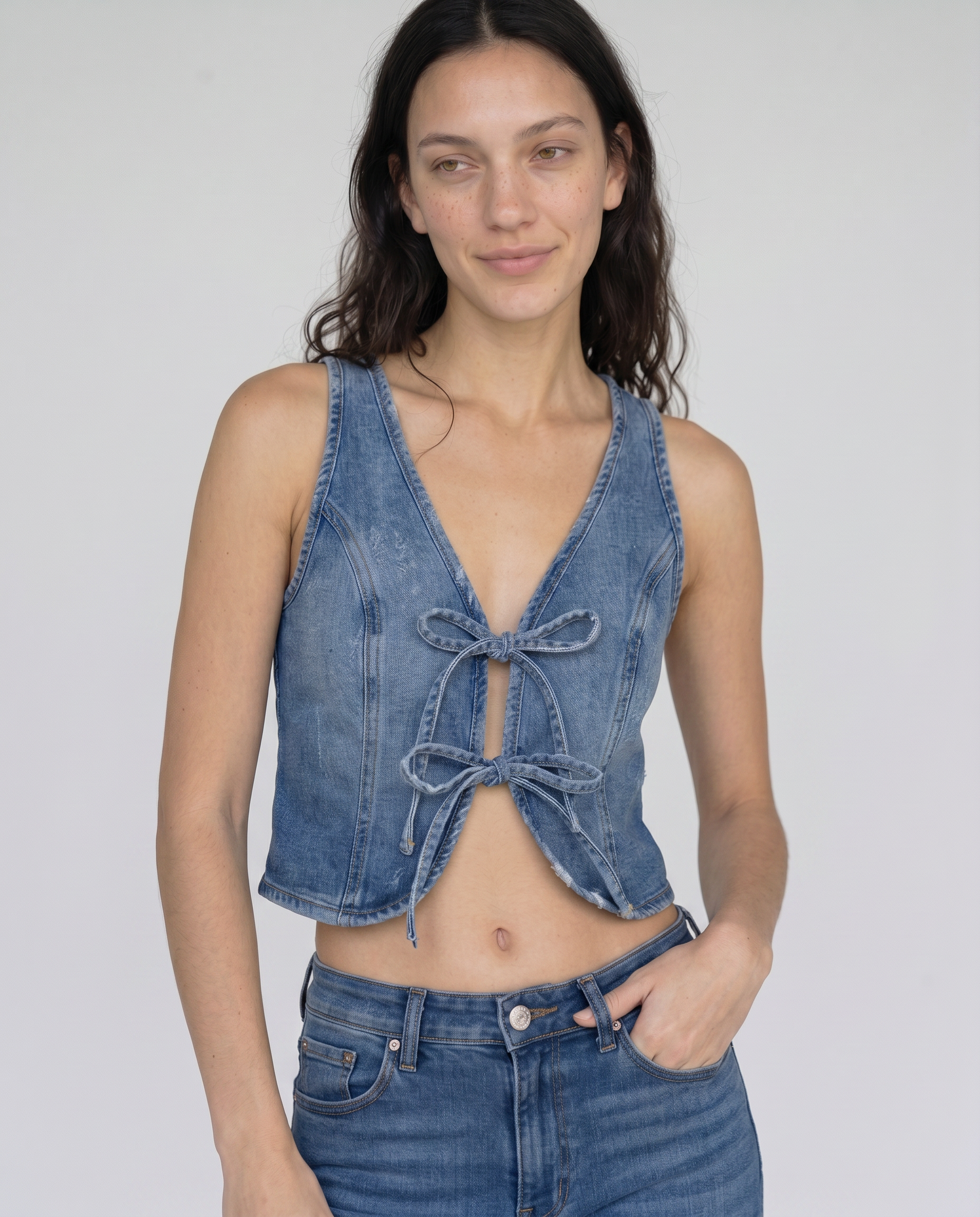 Edna Denim Tie-Front Top