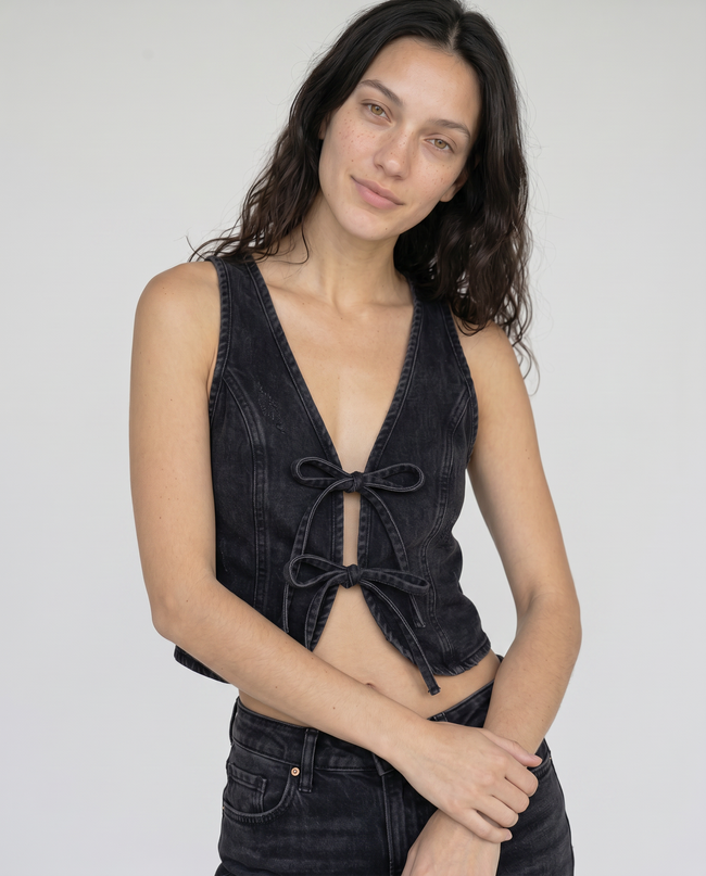 Edna Denim Tie-Front Top