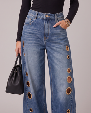 Vantrelle Grommet Wide-Leg Jeans