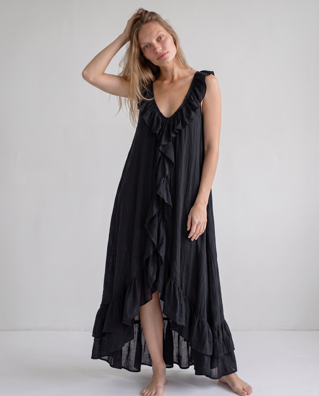 Sienna Ruffle-Trim Asymmetric Maxi Dress