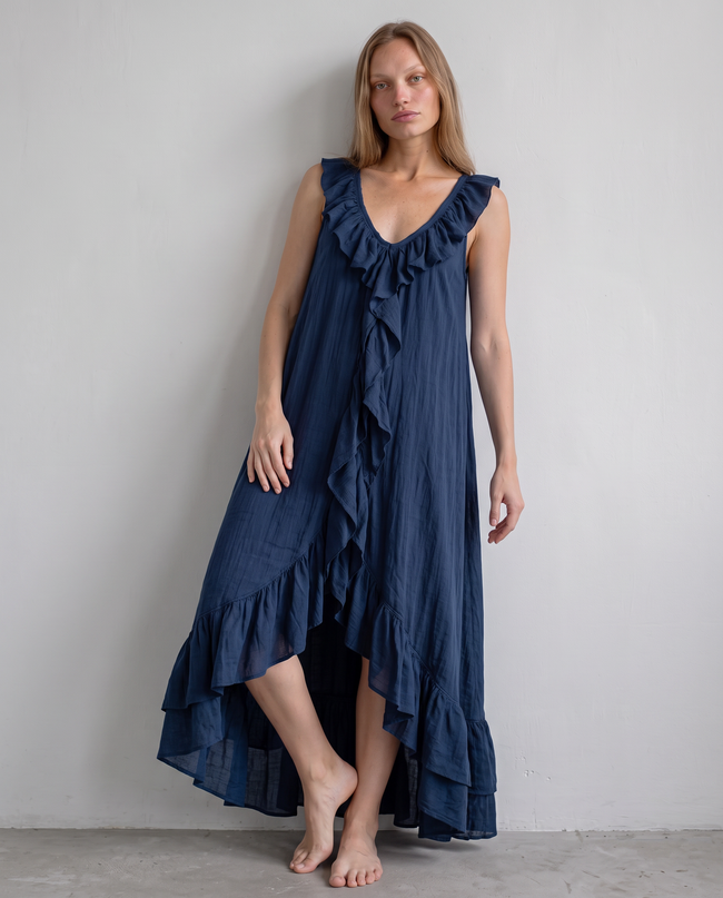 Sienna Ruffle-Trim Asymmetric Maxi Dress