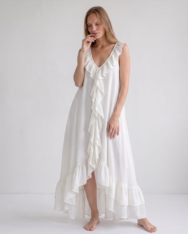 Sienna Ruffle-Trim Asymmetric Maxi Dress