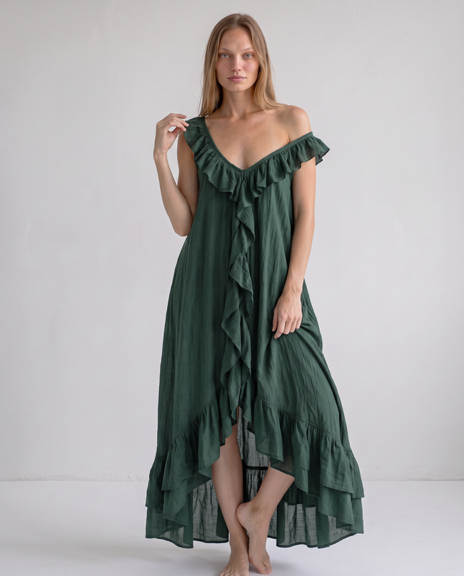 Sienna Ruffle-Trim Asymmetric Maxi Dress
