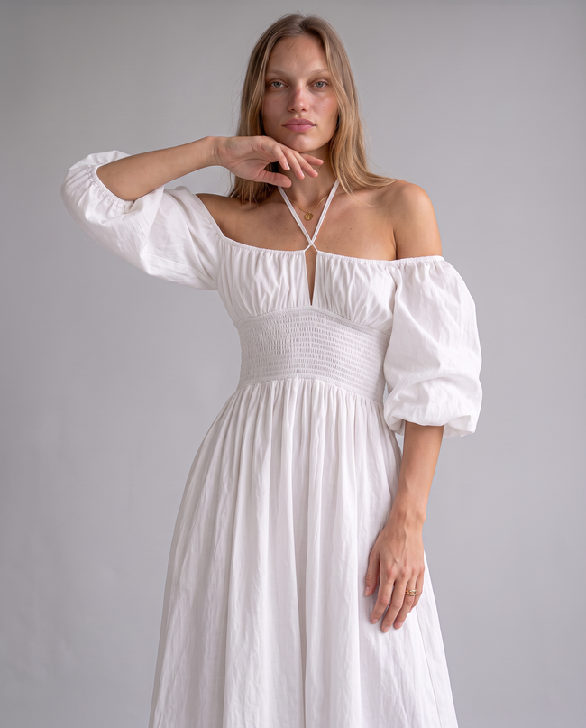 Eudora Off-Shoulder Puff-Sleeve Maxi Dress