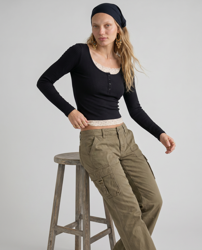 Genevieve Lace Trim Henley