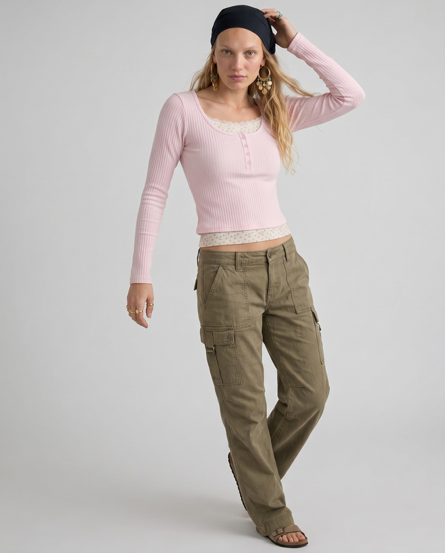 Genevieve Lace Trim Henley