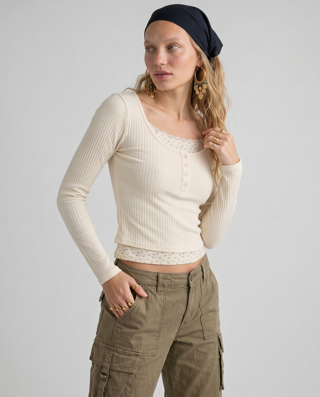Genevieve Lace Trim Henley