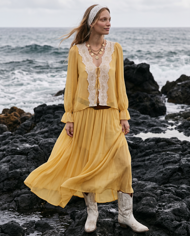 Marigold Lace Trim Blouse