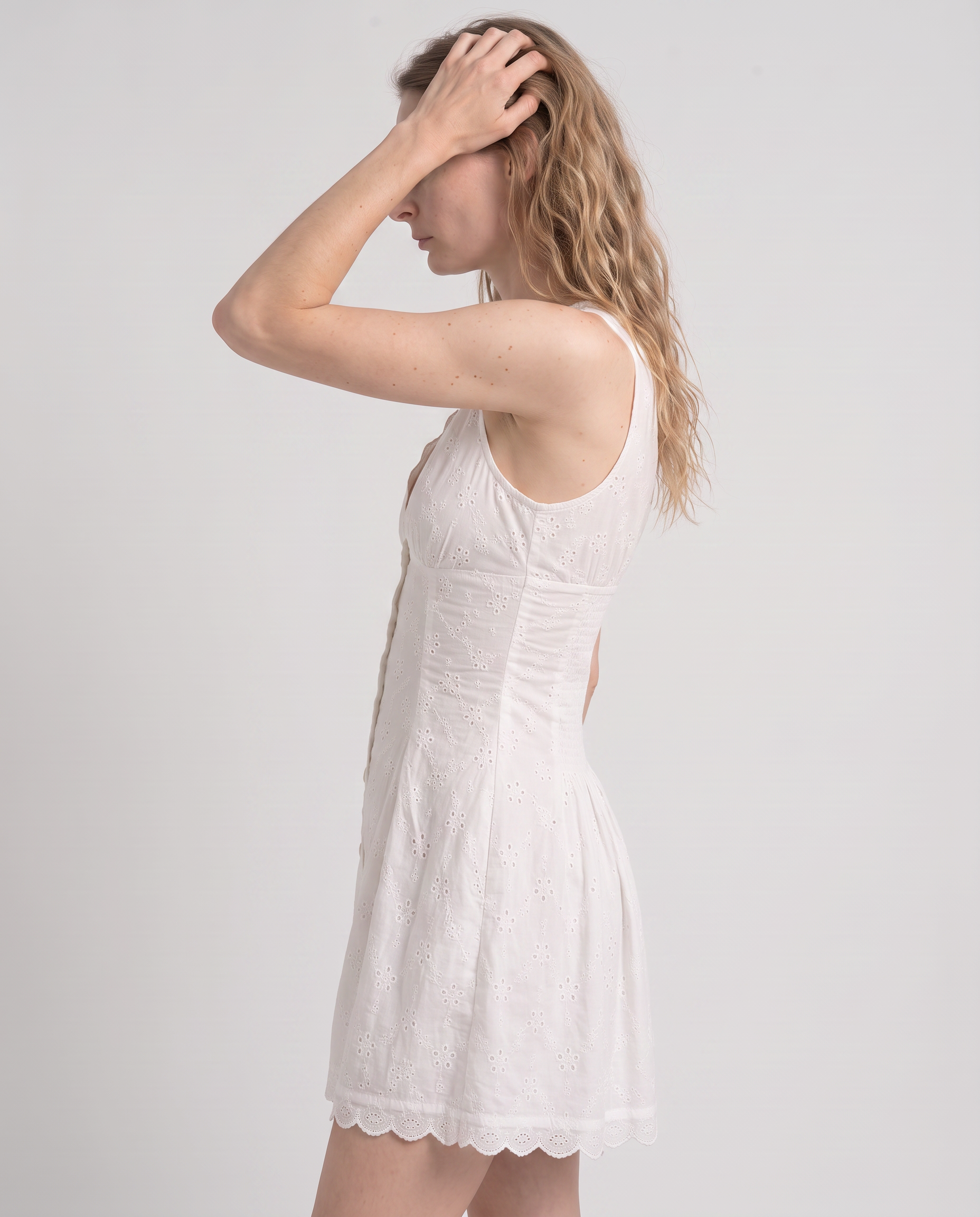 Isla Eyelet Button-Front Fit-and-Flare Mini Dress