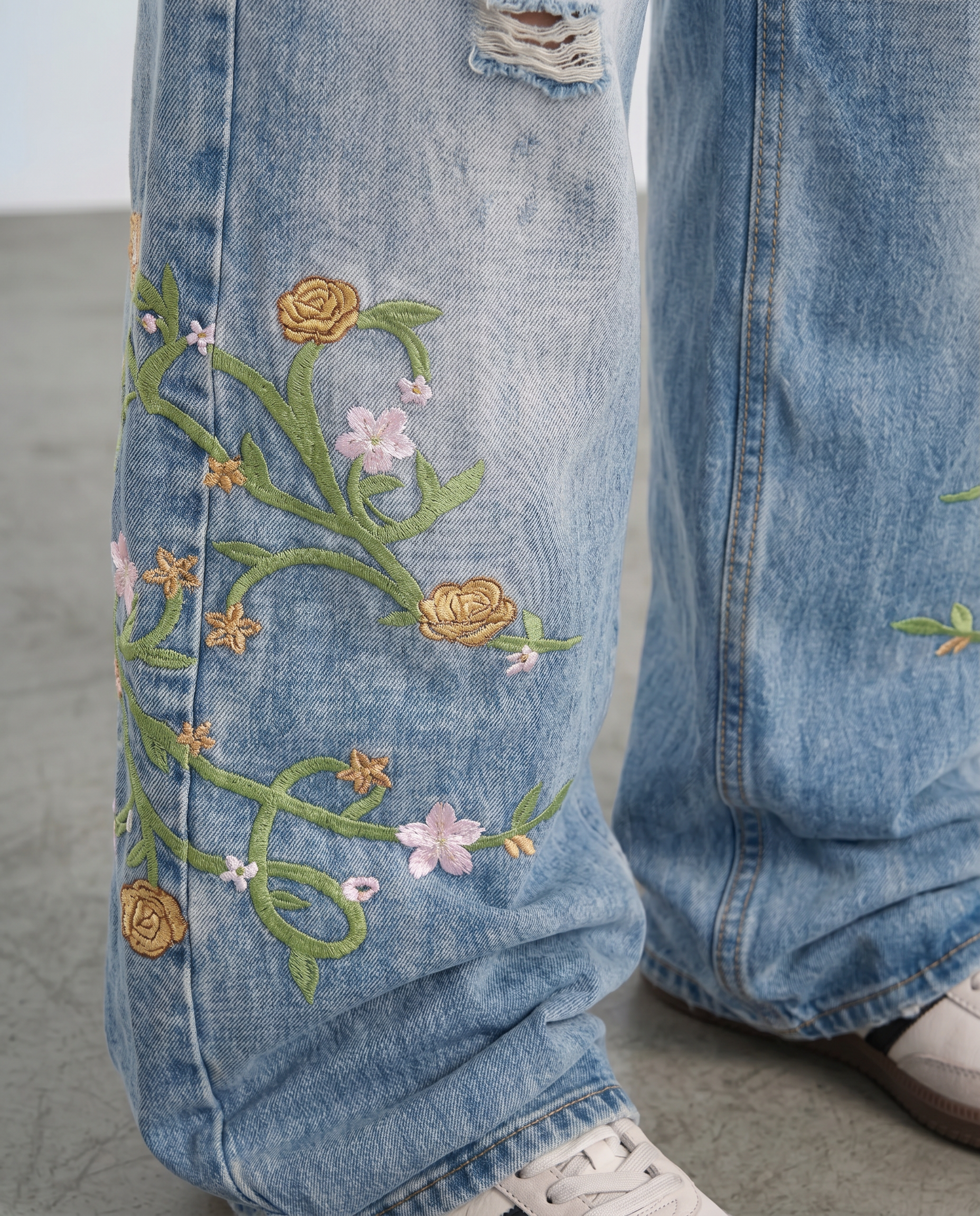 Briar Floral Embroidered Wide-Leg Jeans