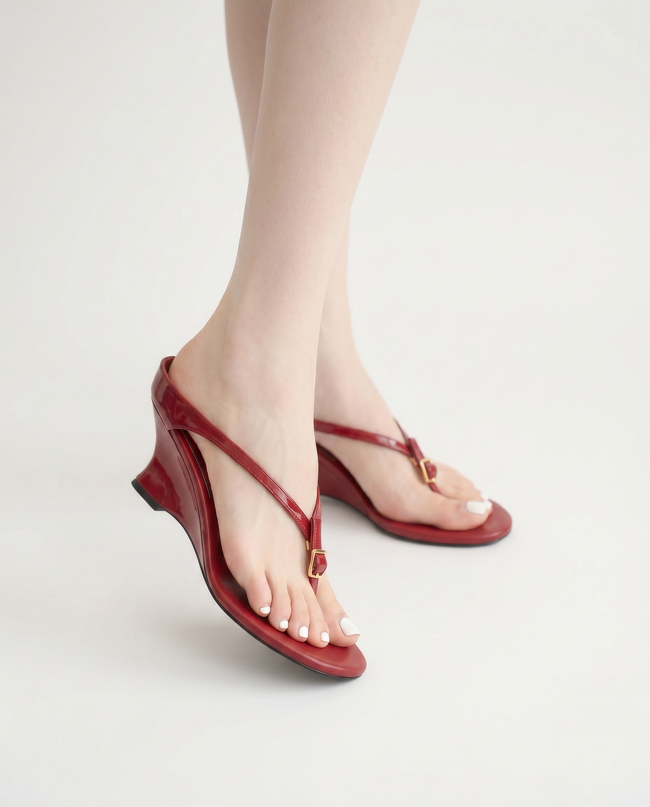 The Patent Wedge Thong Sandal