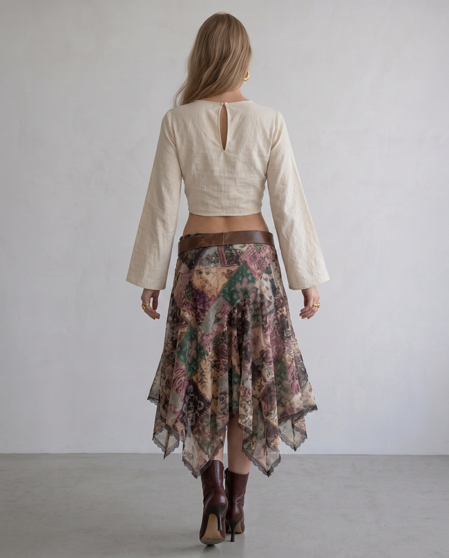 Patchwork Print Handkerchief Midi Skirt