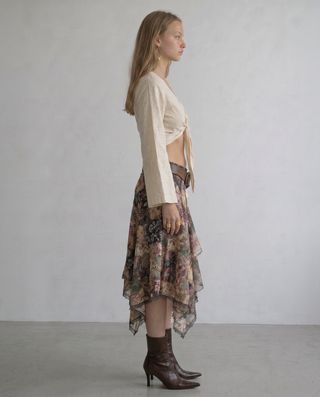Patchwork Print Handkerchief Midi Skirt