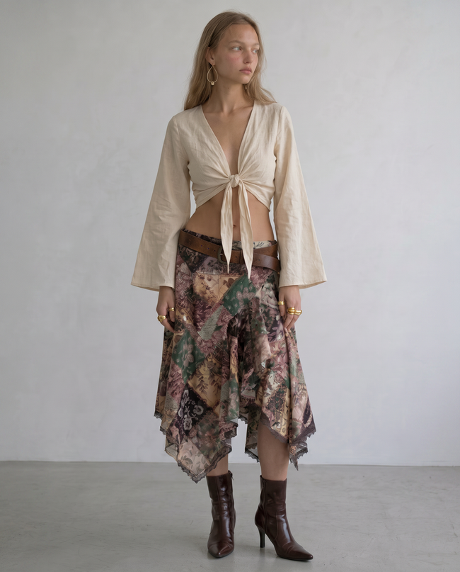 Patchwork Print Handkerchief Midi Skirt