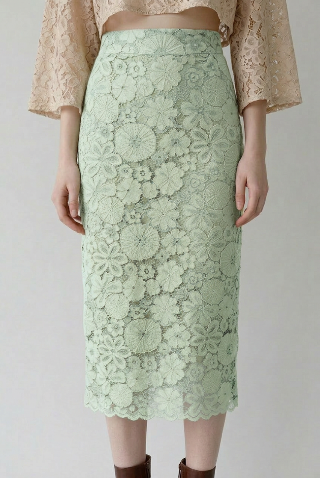 Marigold Floral Lace Pencil Skirt