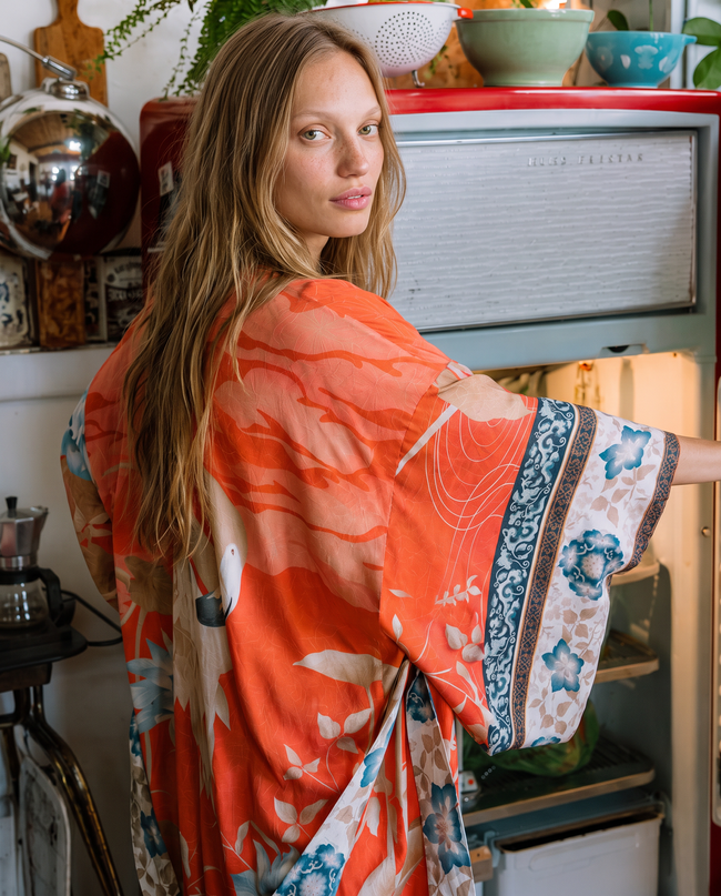 The Crimson Crane Kimono