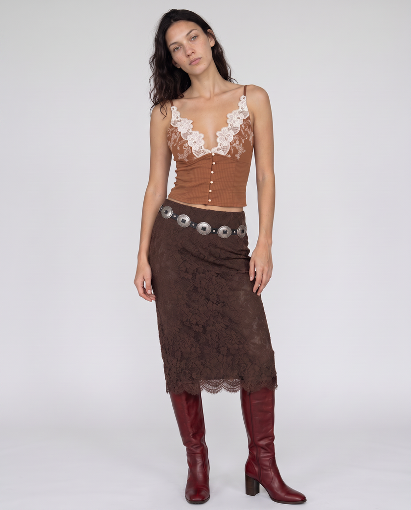 Isolde Lace Overlay Midi Skirt