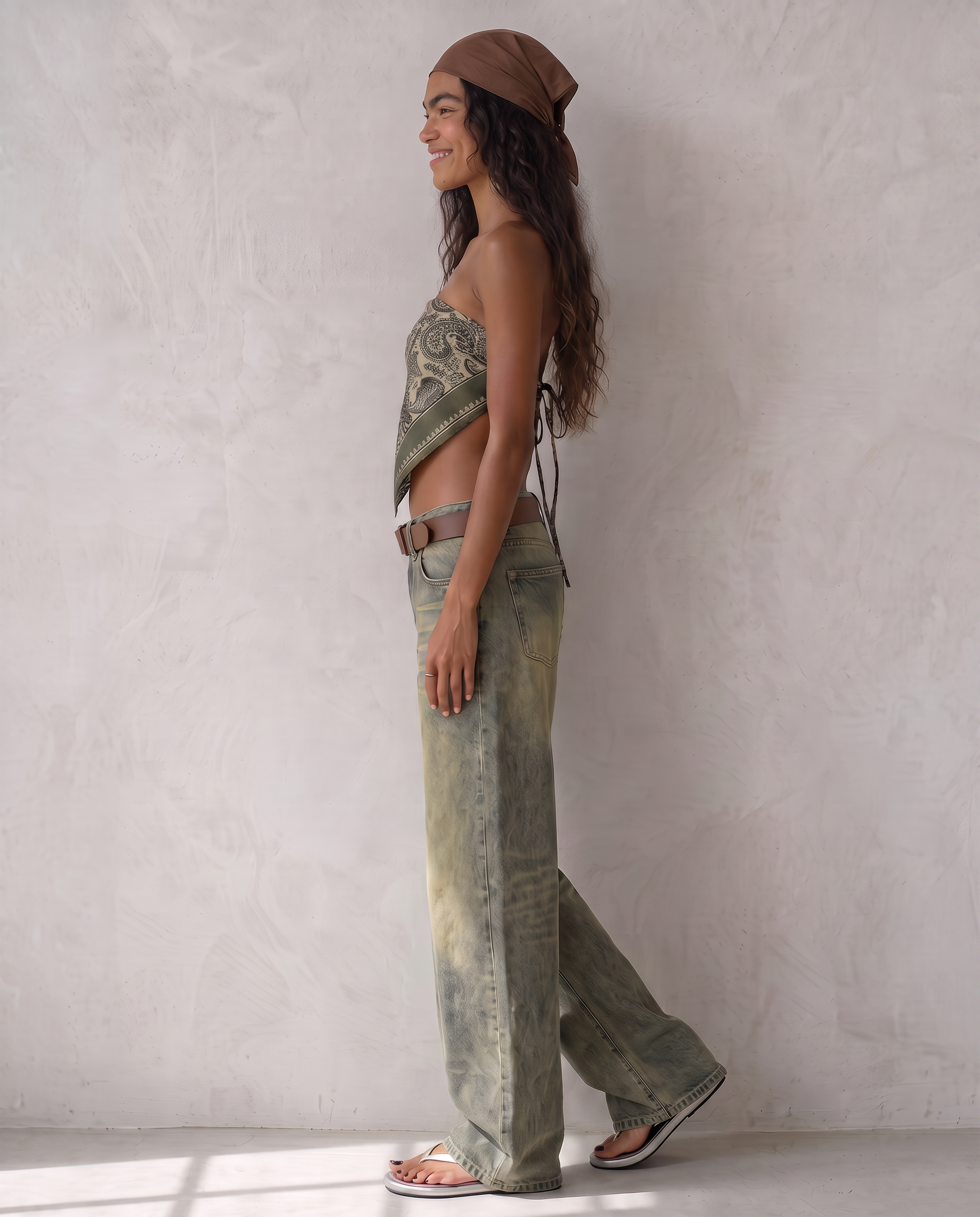 Sable Washed Olive Wide-Leg Jeans