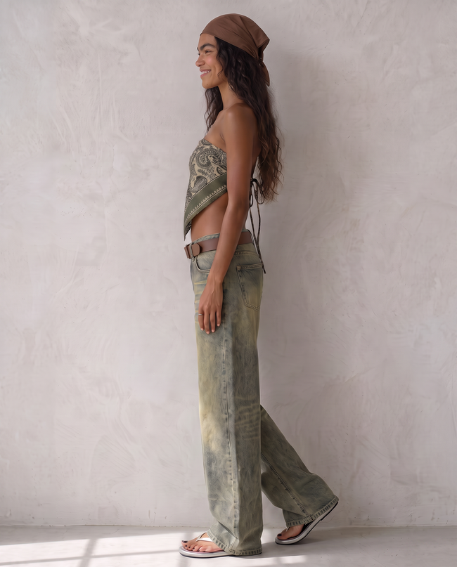 Sable Washed Olive Wide-Leg Jeans