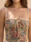 Josalind Tapestry Floral Lace-Up Corset Top