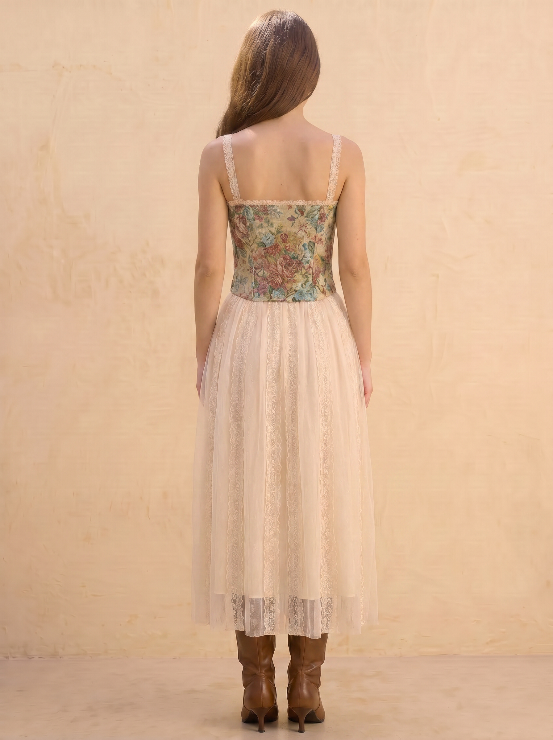 Josalind Tapestry Floral Lace-Up Corset Top