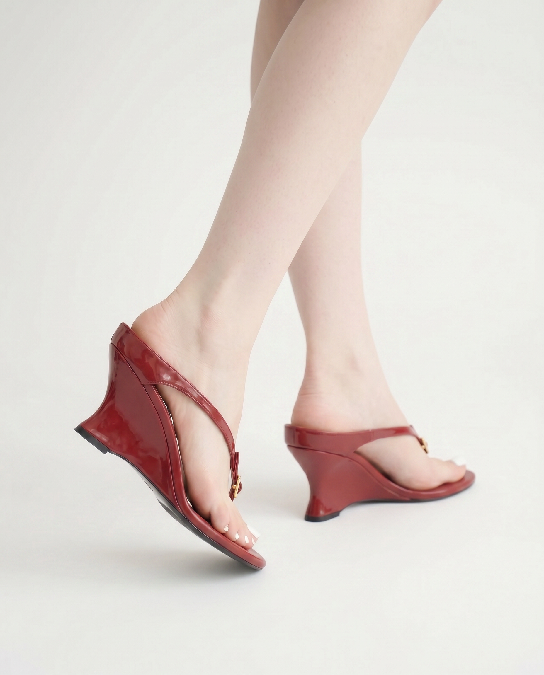 The Patent Wedge Thong Sandal