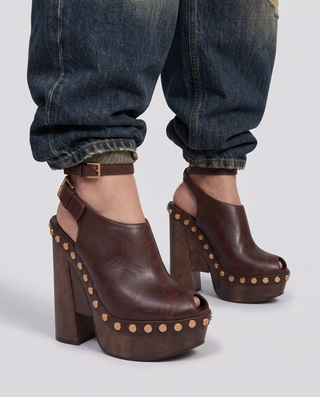 Delacroix Peep Toe Leather Mules
