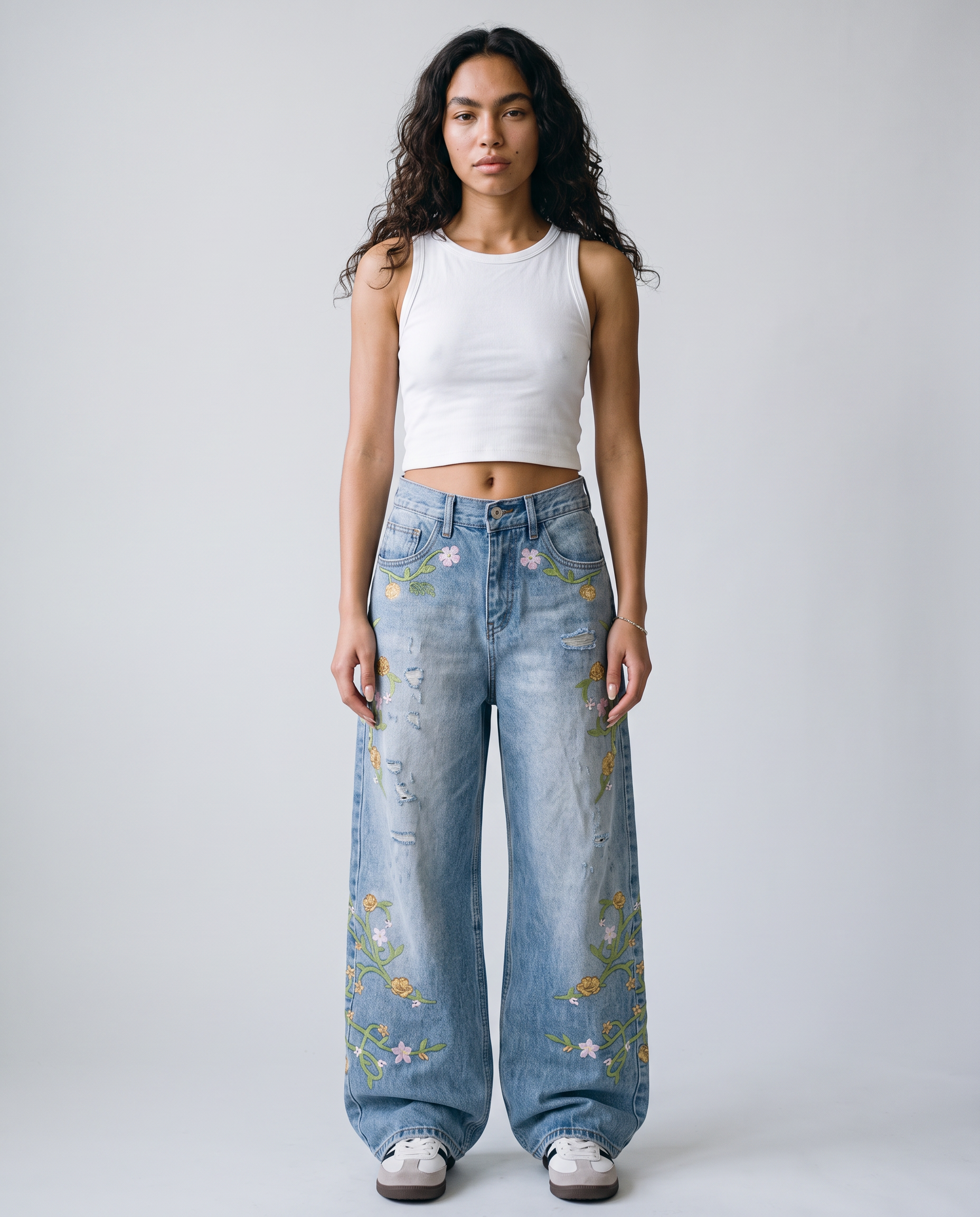 Briar Floral Embroidered Wide-Leg Jeans