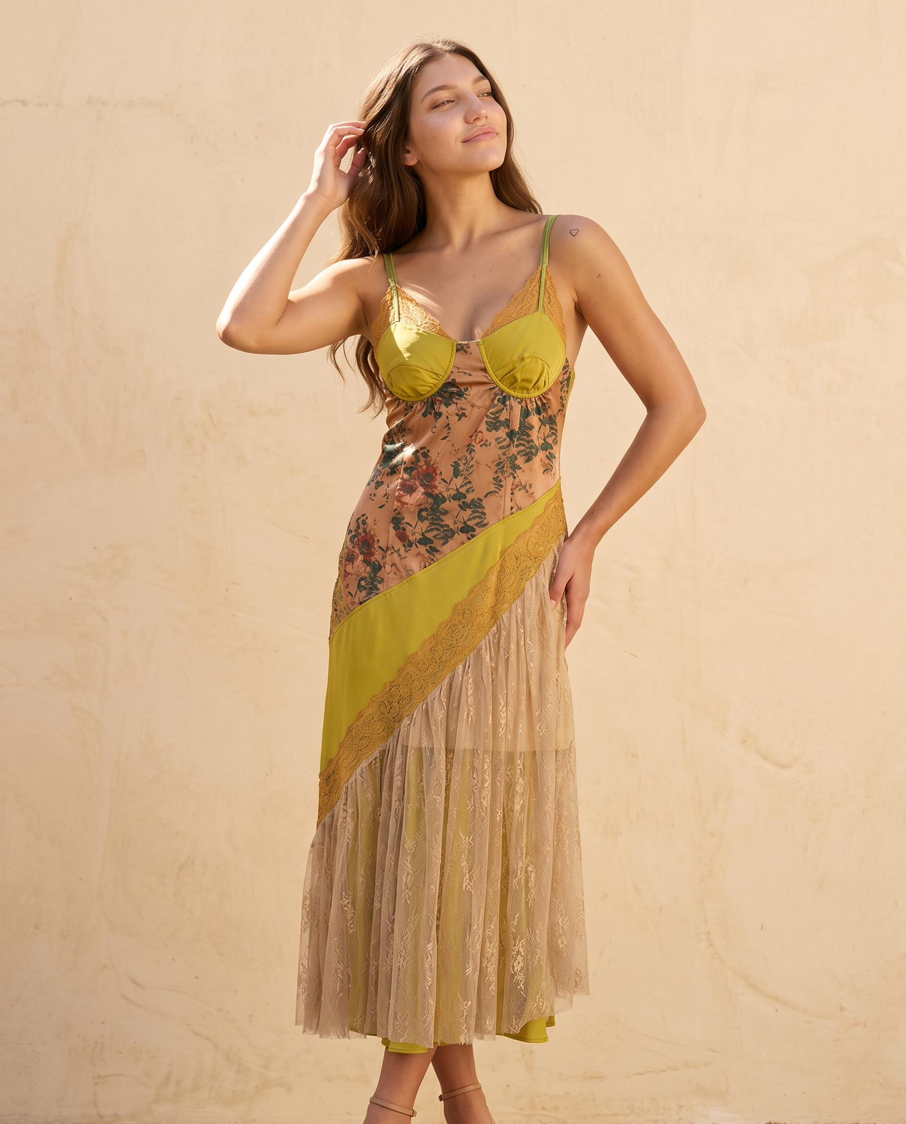 Elowen Patchwork Lace Bustier Slip Dress
