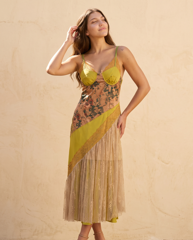 Elowen Patchwork Lace Bustier Slip Dress