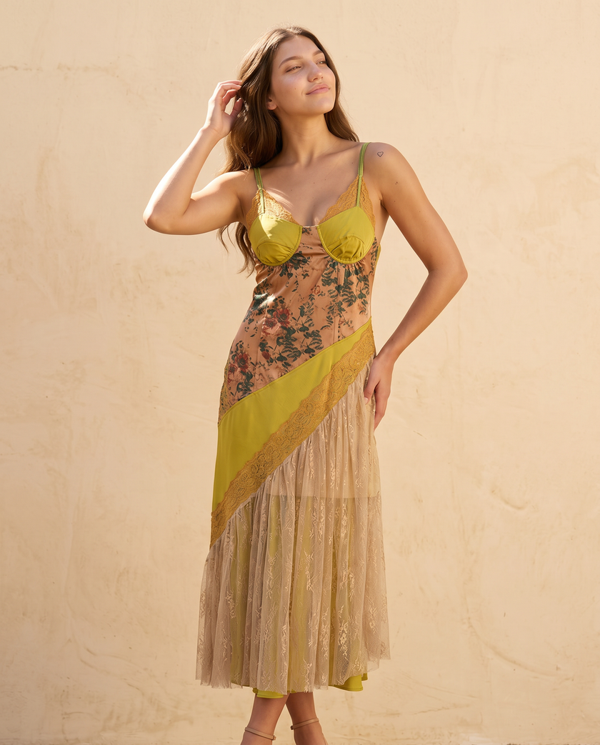 Elowen Patchwork Lace Bustier Slip Dress