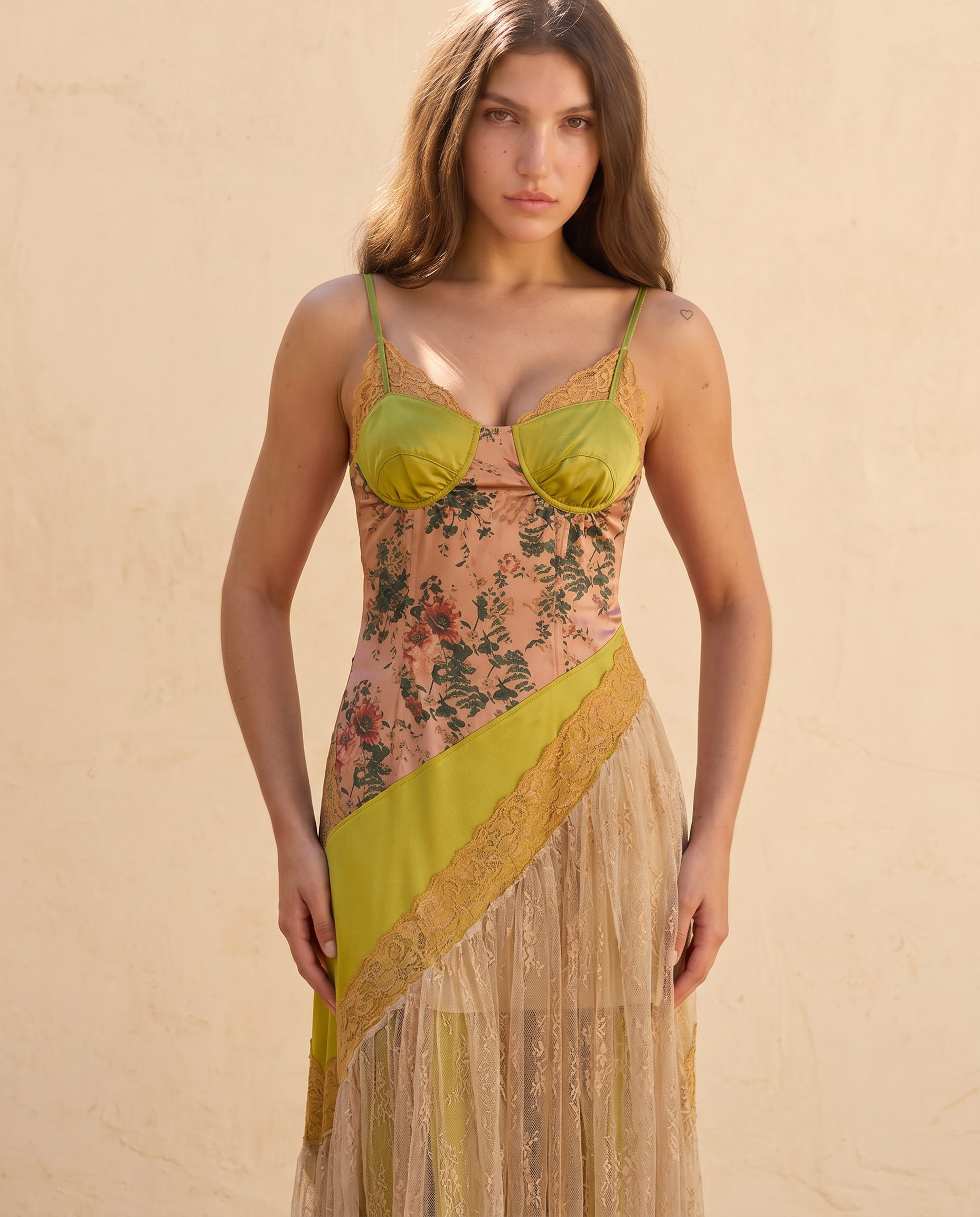 Elowen Patchwork Lace Bustier Slip Dress
