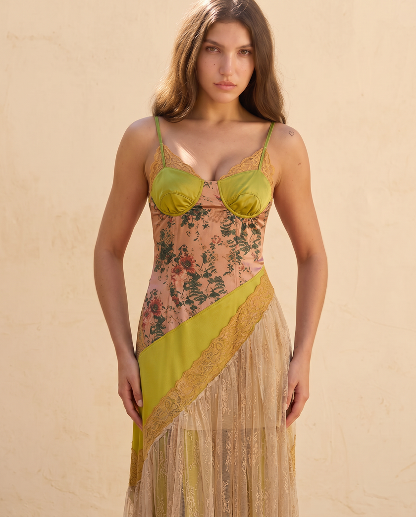 Elowen Patchwork Lace Bustier Slip Dress