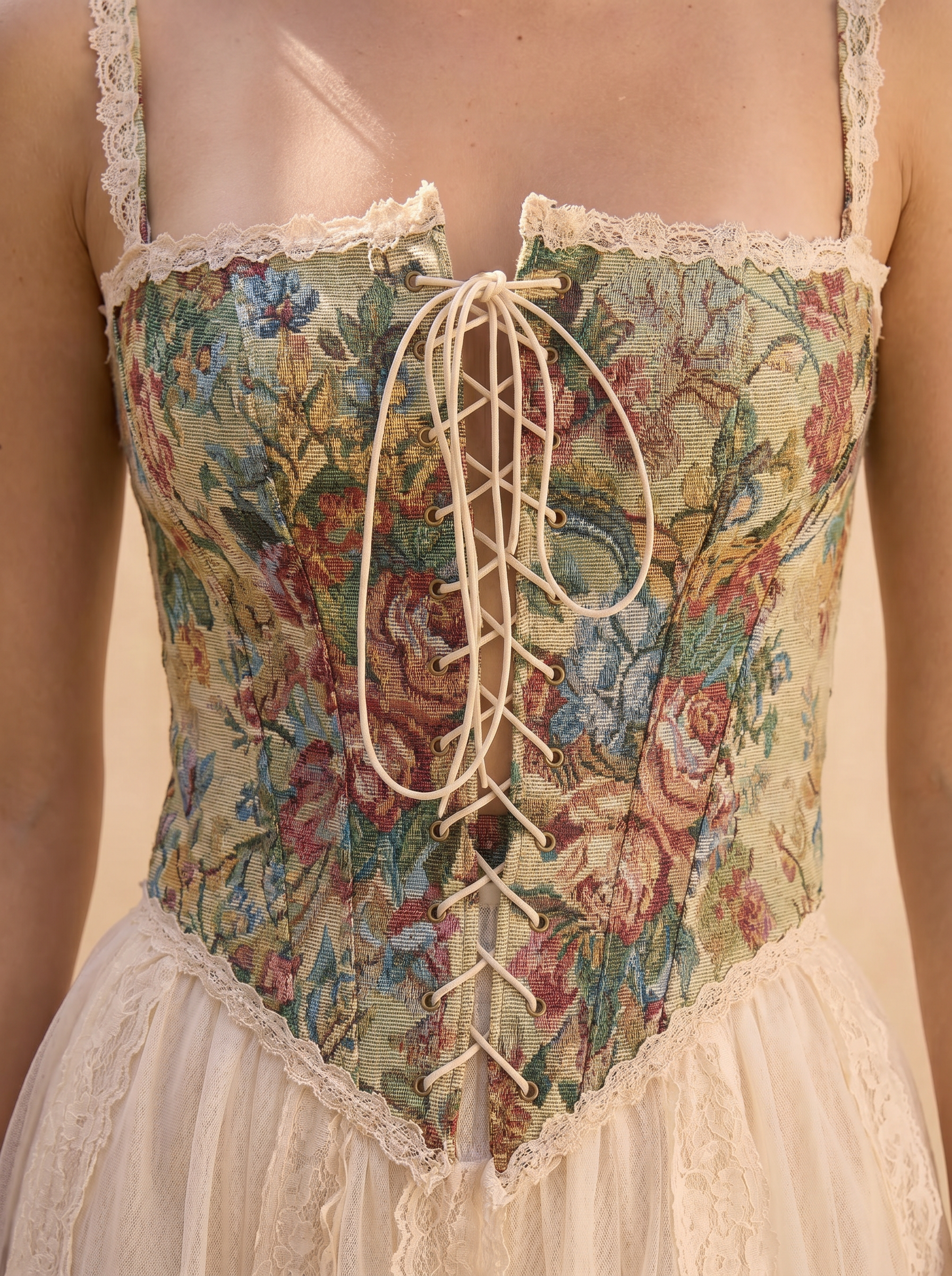Josalind Tapestry Floral Lace-Up Corset Top