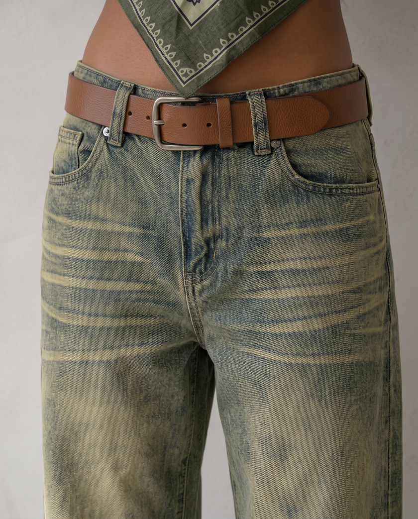 Sable Washed Olive Wide-Leg Jeans