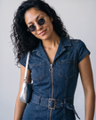 Ruby Denim Zip-Front Collared Mini Dress