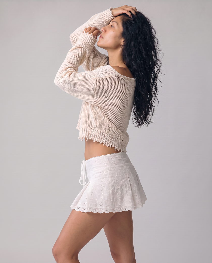 Genevra Eyelet Pleated Mini Skirt